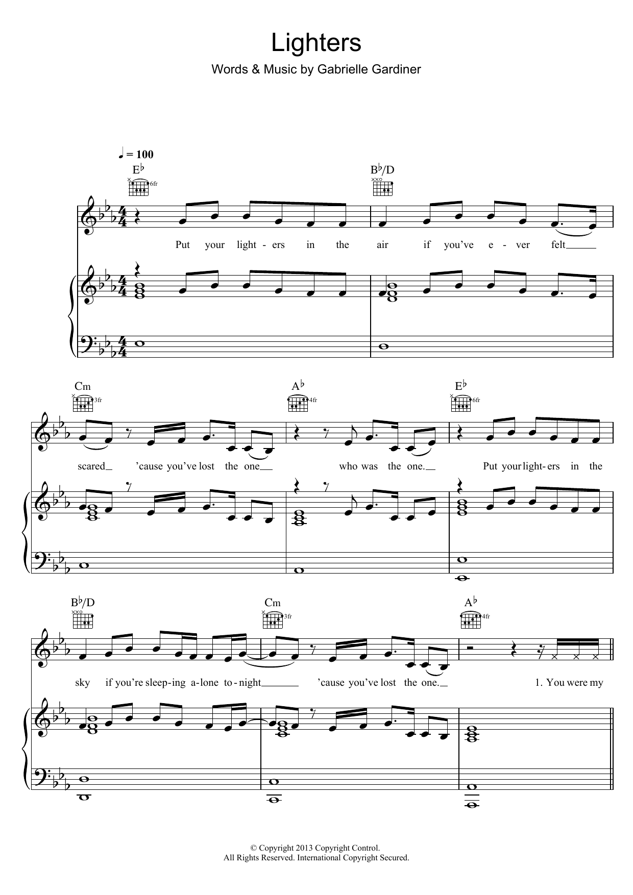 Gabz Lighters (The One) sheet music notes and chords arranged for Piano, Vocal & Guitar Chords