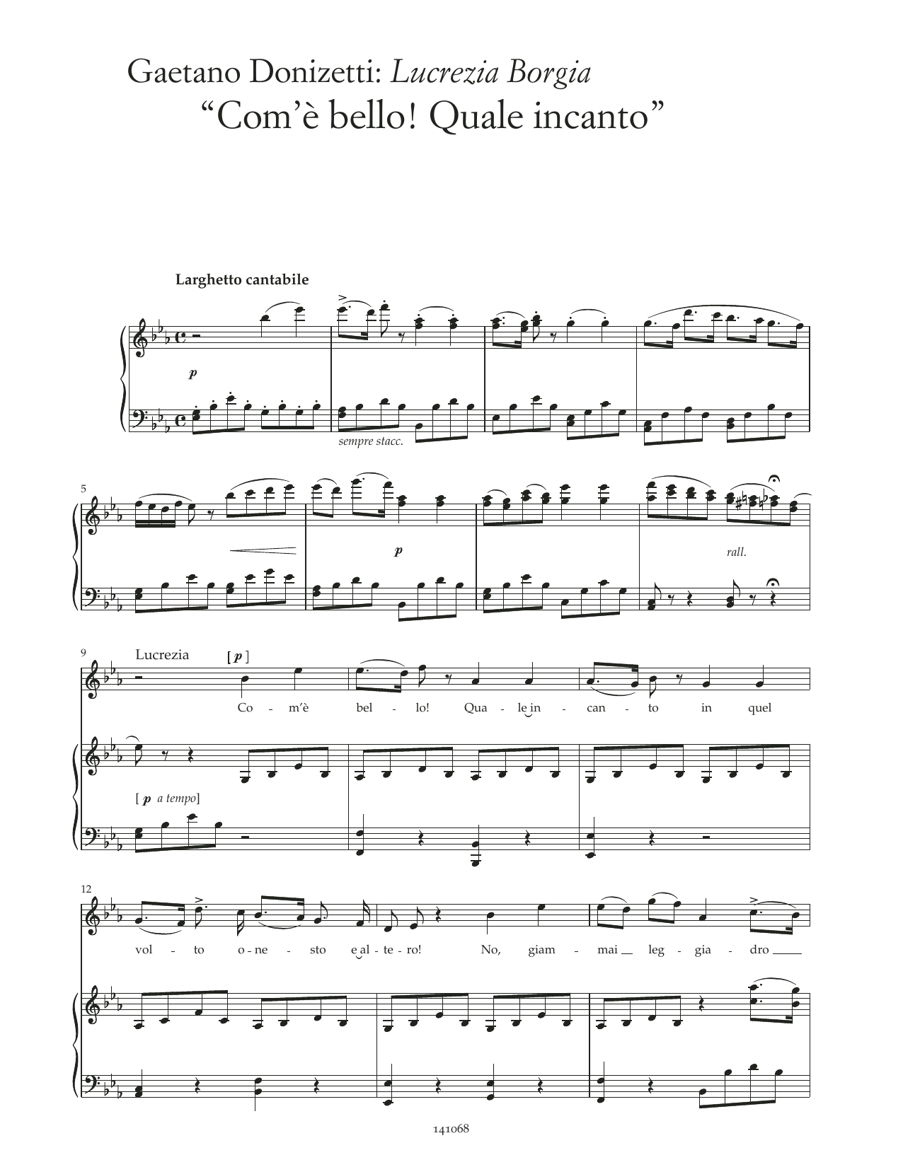 Gaetano Donizetti Com'è bello! Quale incanto (arr. Lucrezia Borgia) sheet music notes and chords arranged for Piano & Vocal