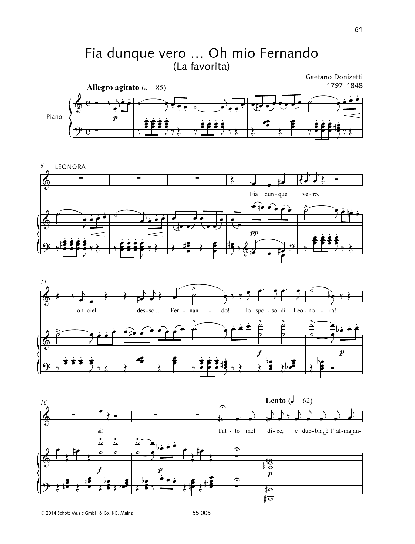 Gaetano Donizetti Fia dunque vero... Oh mio Fernando sheet music notes and chords arranged for Piano & Vocal