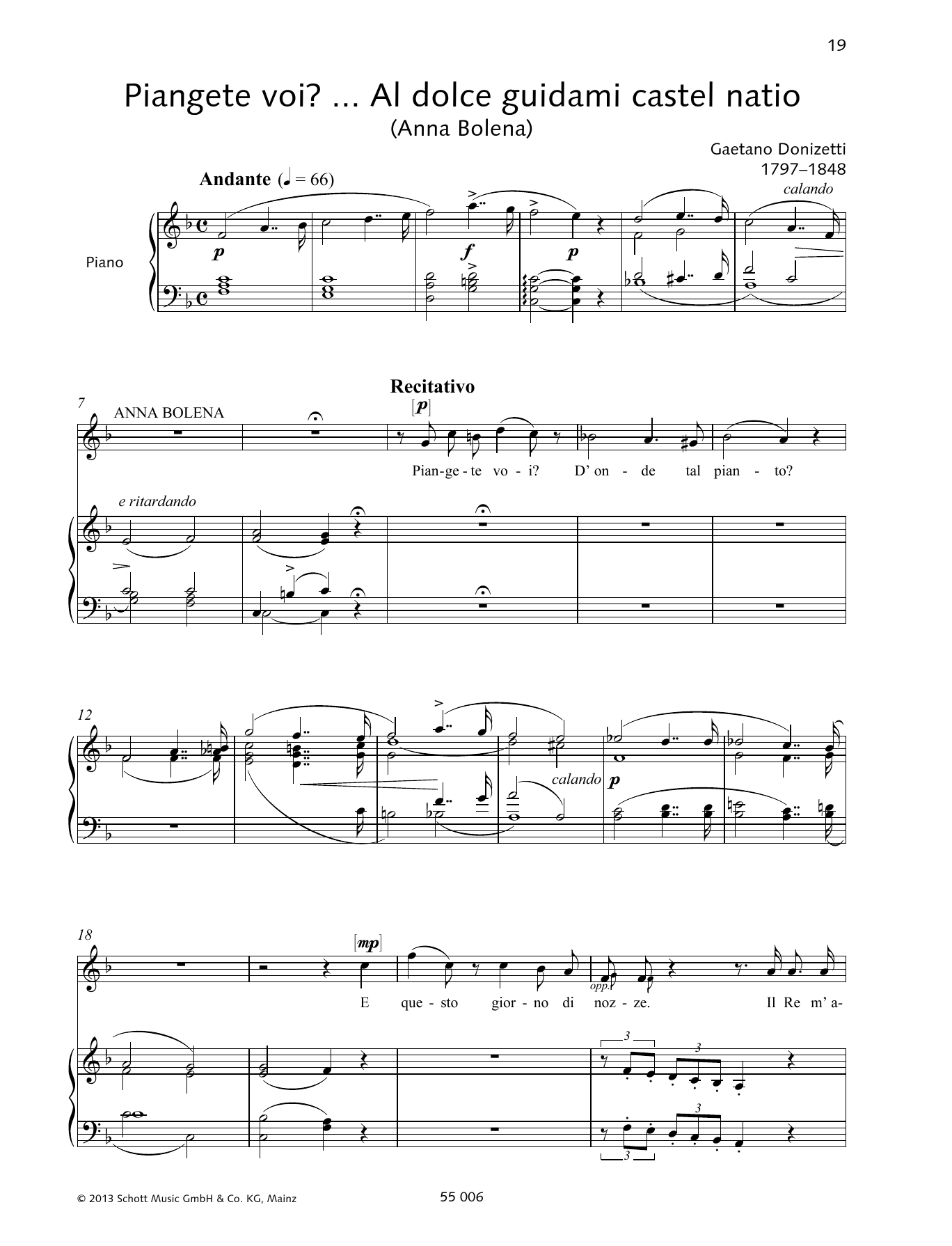 Gaetano Donizetti Piangete voi? Al dolce guidami castel natio sheet music notes and chords arranged for Piano & Vocal