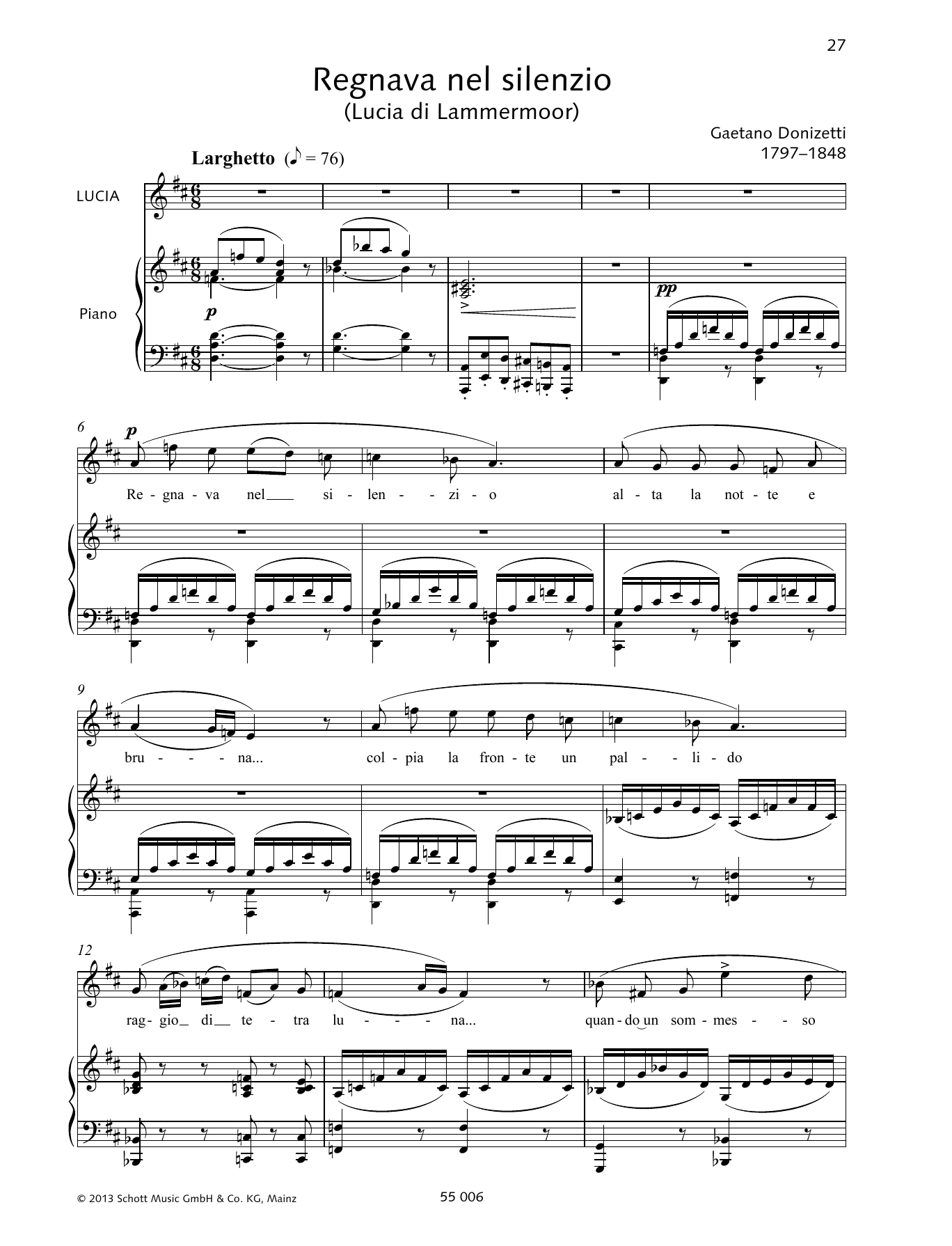 Gaetano Donizetti Regnava nel silenzio sheet music notes and chords arranged for Piano & Vocal