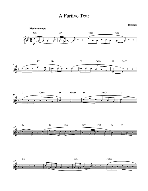 Gaetano Donizetti A Furtive Tear sheet music notes and chords. Download Printable PDF.