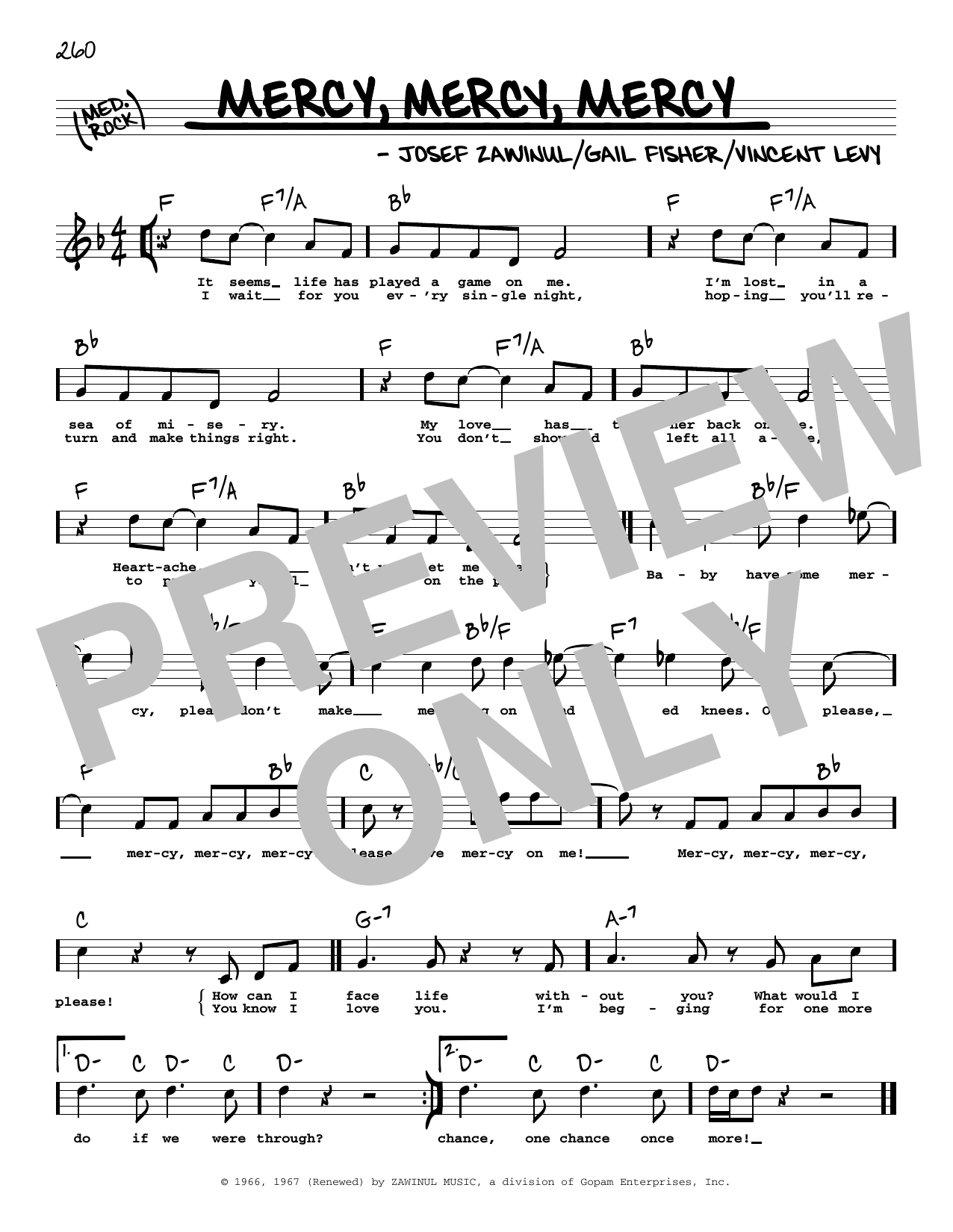 Gail Fisher Mercy, Mercy, Mercy (High Voice) sheet music notes and chords arranged for Real Book – Melody, Lyrics & Chords