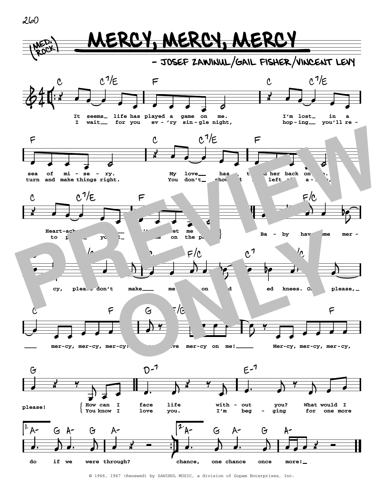 Gail Fisher Mercy, Mercy, Mercy (Low Voice) sheet music notes and chords arranged for Real Book – Melody, Lyrics & Chords