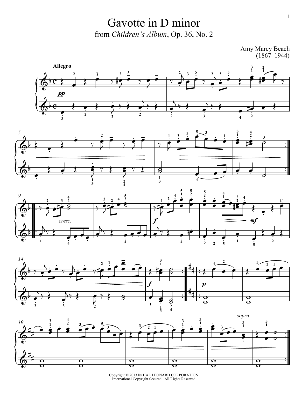 Gail Smith Gavotte in D Minor sheet music notes and chords arranged for Piano Solo