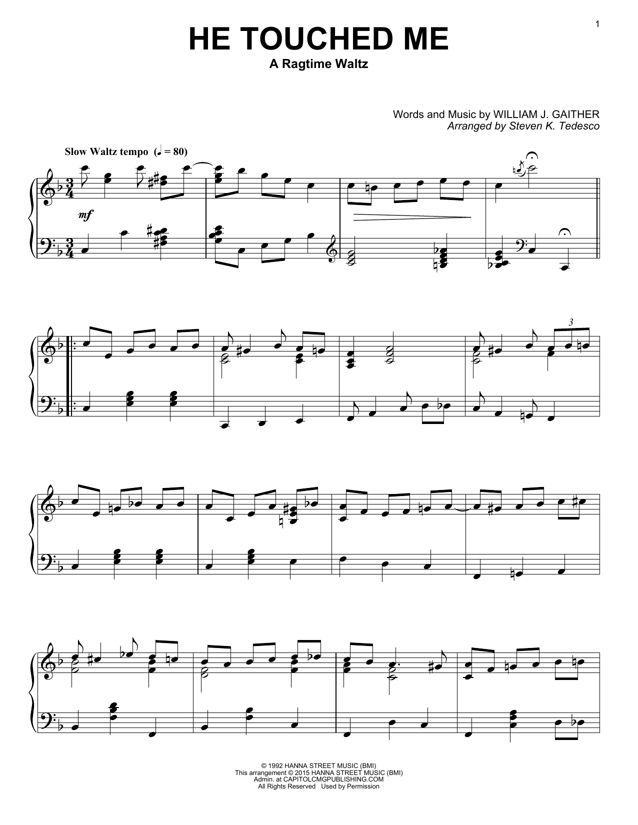 Steven K. Tedesco He Touched Me [Ragtime version] sheet music notes and chords arranged for Piano Solo
