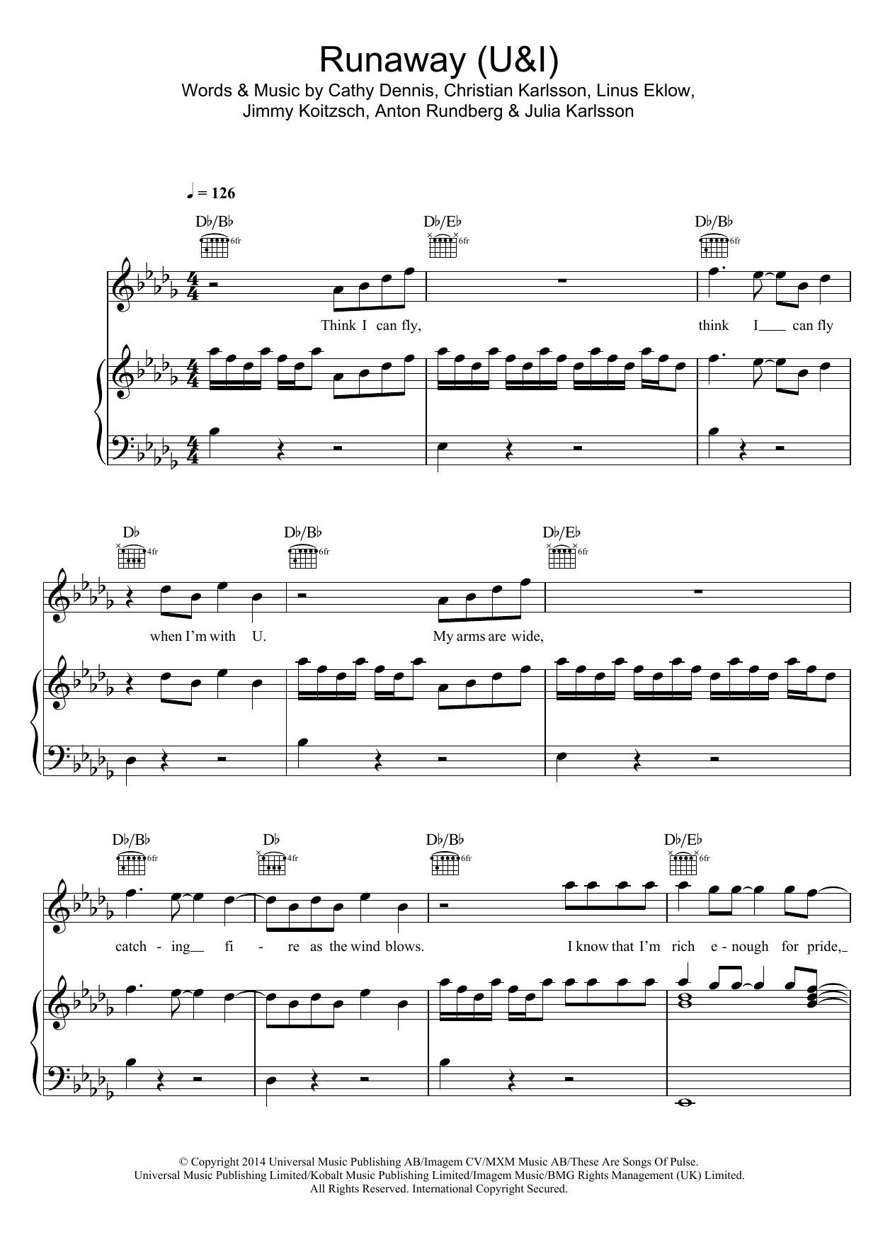 Galantis Runaway (U & I) sheet music notes and chords arranged for Piano, Vocal & Guitar Chords