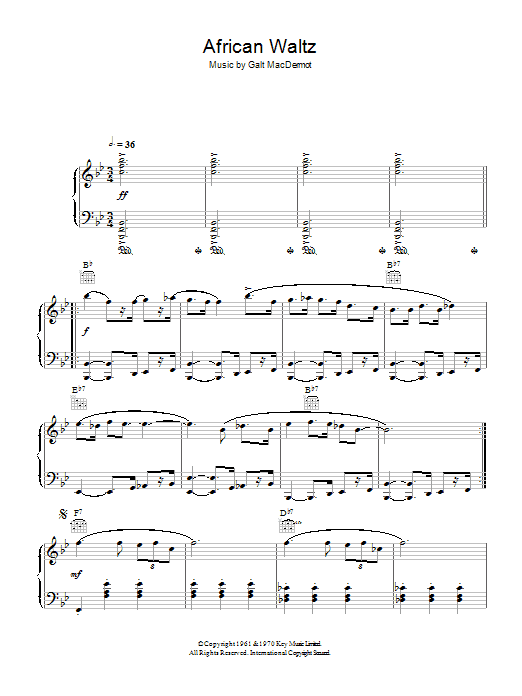 Galt MacDermot African Waltz sheet music notes and chords arranged for Piano Solo