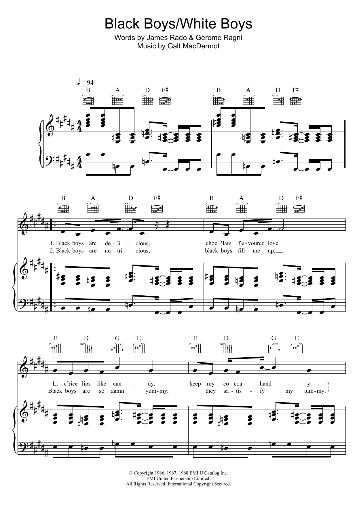 Galt MacDermot Black Boys (from 'Hair') sheet music notes and chords arranged for Easy Piano