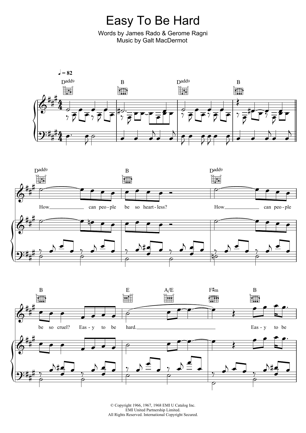 Galt MacDermot Easy To Be Hard (from 'Hair') sheet music notes and chords arranged for Easy Piano