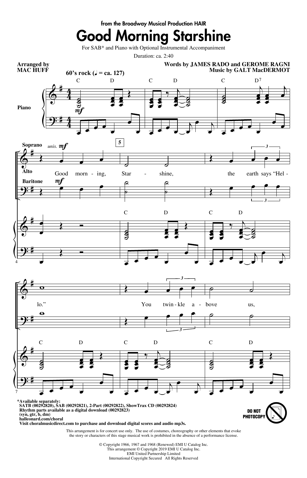 Galt MacDermot Good Morning Starshine (from Hair) (arr. Mac Huff) sheet music notes and chords arranged for 2-Part Choir