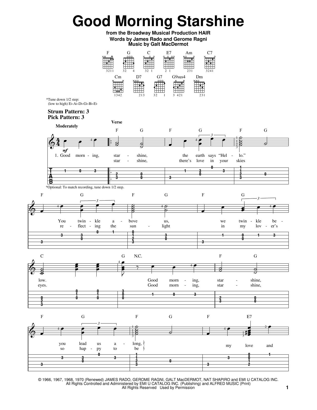 Galt MacDermot Good Morning Starshine sheet music notes and chords arranged for Lead Sheet / Fake Book