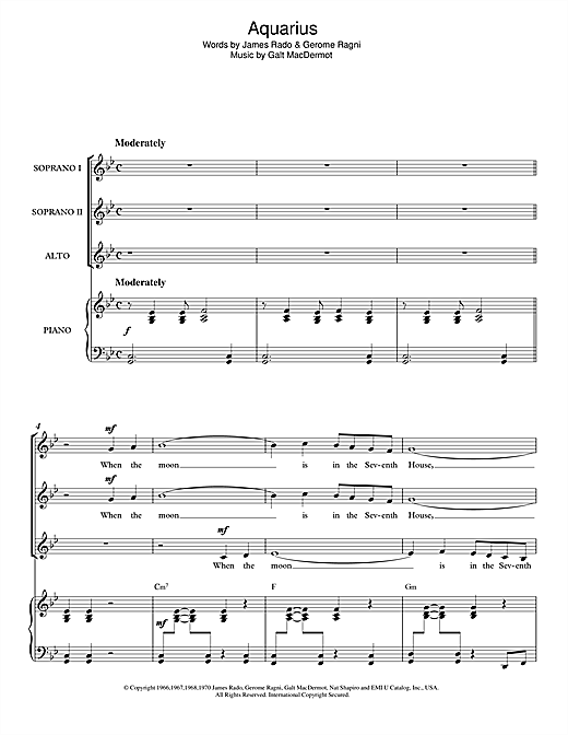 Galt MacDermot Aquarius (from 'Hair') sheet music notes and chords arranged for Easy Piano