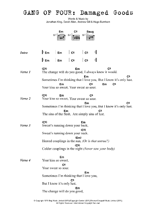 Gang Of Four Damaged Goods sheet music notes and chords arranged for Guitar Chords/Lyrics