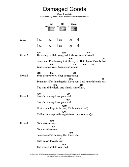 Gang Of Four Damaged Goods sheet music notes and chords arranged for Guitar Chords/Lyrics