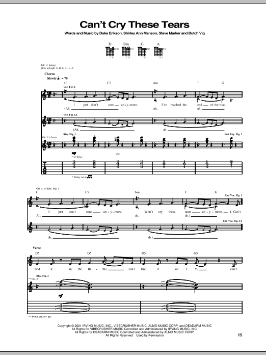 Garbage Can't Cry These Tears sheet music notes and chords arranged for Guitar Tab