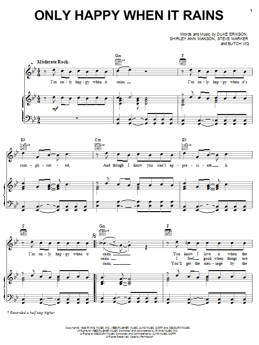 Garbage Only Happy When It Rains sheet music notes and chords arranged for Guitar Chords/Lyrics