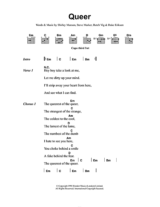 Garbage Queer sheet music notes and chords arranged for Guitar Chords/Lyrics