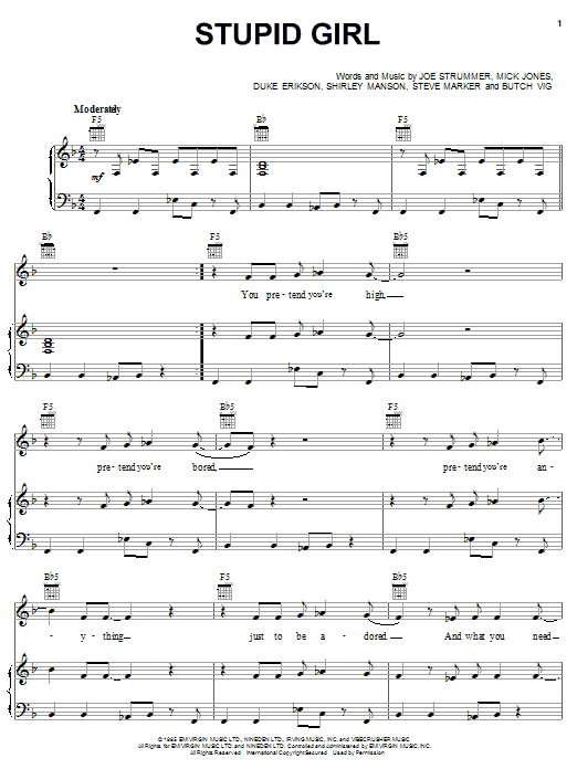 Garbage Stupid Girl sheet music notes and chords arranged for Guitar Tab