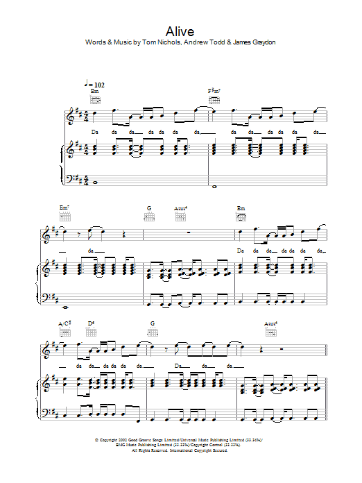 Gareth Gates Alive sheet music notes and chords arranged for Piano, Vocal & Guitar Chords