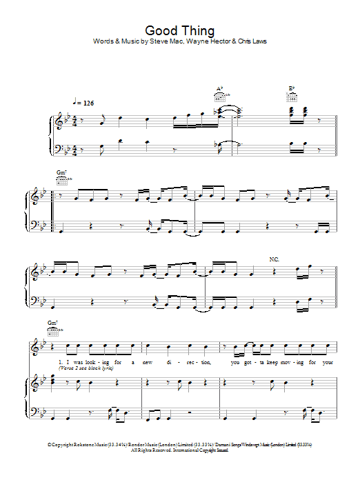 Gareth Gates Good Thing sheet music notes and chords arranged for Piano, Vocal & Guitar Chords