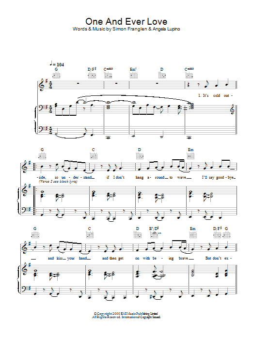 Gareth Gates One And Ever Love sheet music notes and chords arranged for Piano, Vocal & Guitar Chords