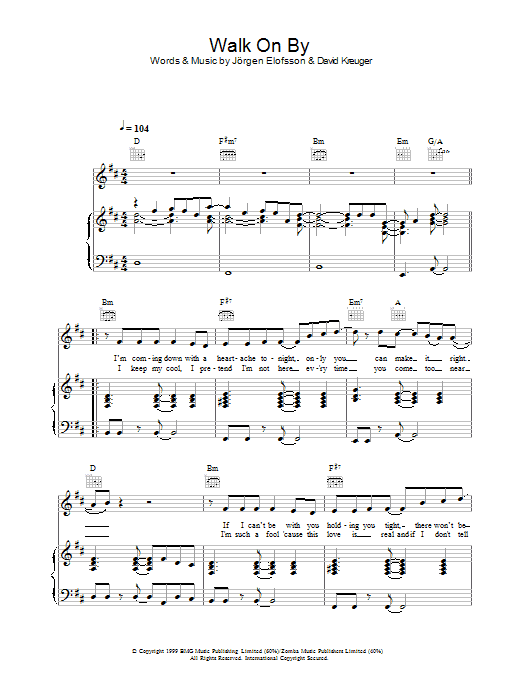 Gareth Gates Walk On By sheet music notes and chords arranged for Piano, Vocal & Guitar Chords
