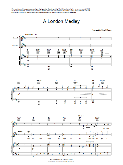 Gareth Malone A London Medley (for the Sing London! Festival) sheet music notes and chords arranged for Piano, Vocal & Guitar Chords