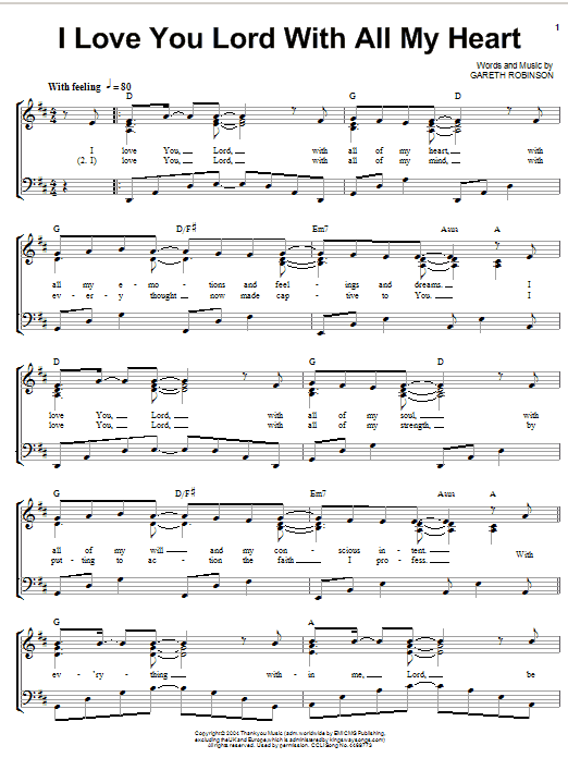 Gareth Robinson I Love You Lord sheet music notes and chords arranged for Piano, Vocal & Guitar Chords (Right-Hand Melody)