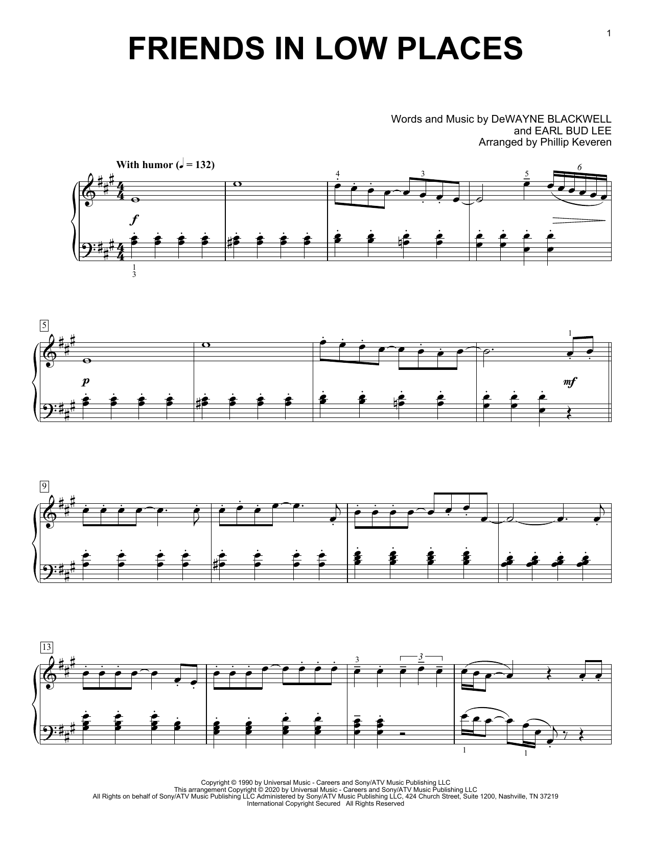 Garth Brooks Friends In Low Places [Classical version] (arr. Phillip Keveren) sheet music notes and chords arranged for Piano Solo