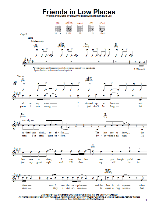 Garth Brooks Friends In Low Places sheet music notes and chords arranged for Solo Guitar
