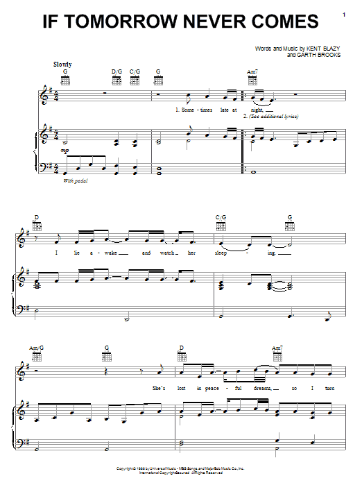 Garth Brooks If Tomorrow Never Comes sheet music notes and chords arranged for Lead Sheet / Fake Book