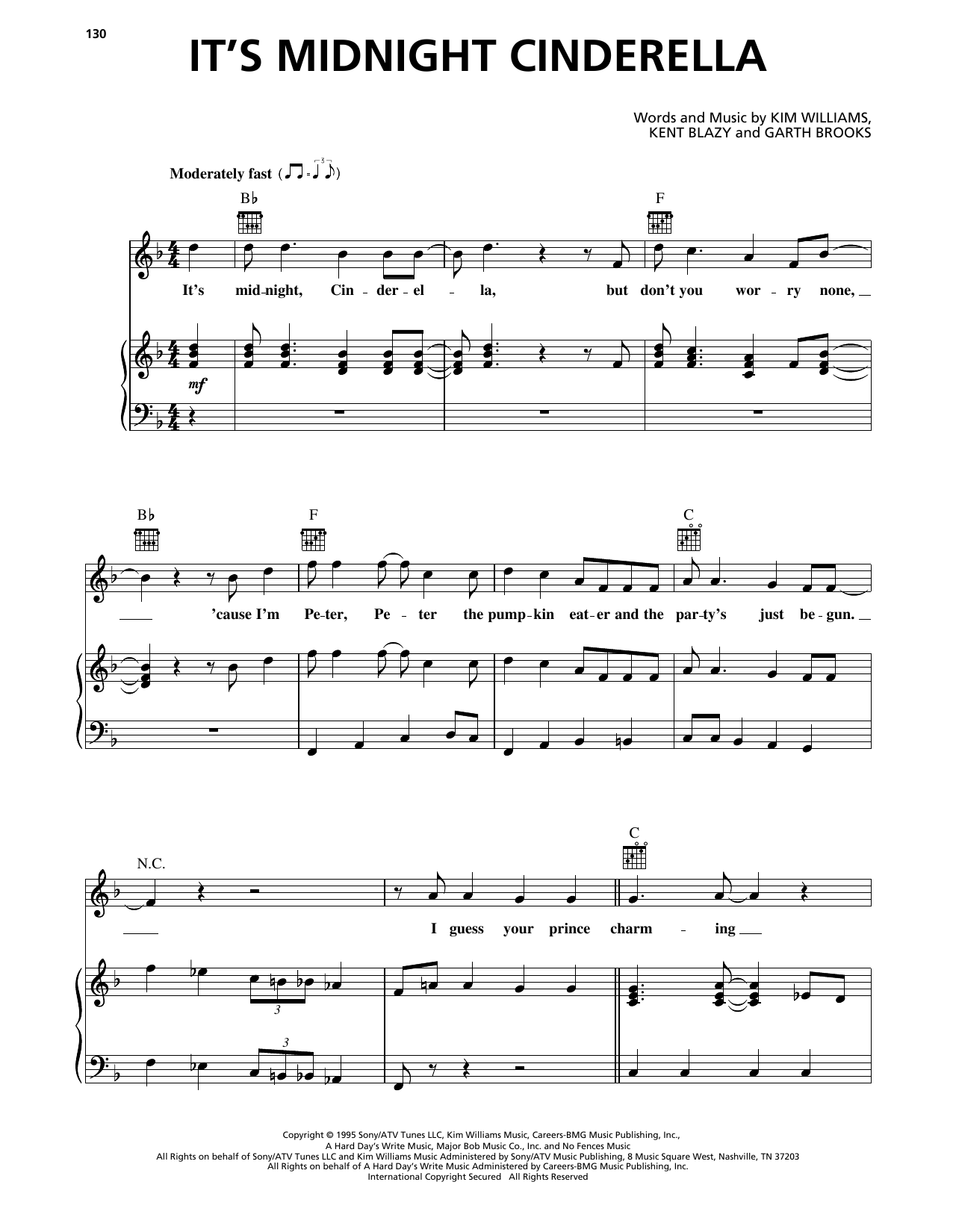 Garth Brooks It's Midnight Cinderella sheet music notes and chords arranged for Piano, Vocal & Guitar Chords (Right-Hand Melody)