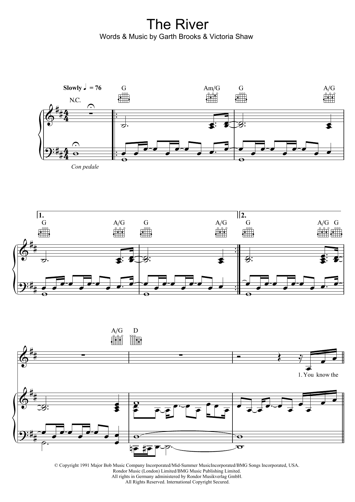 Garth Brooks The River sheet music notes and chords arranged for Piano, Vocal & Guitar Chords