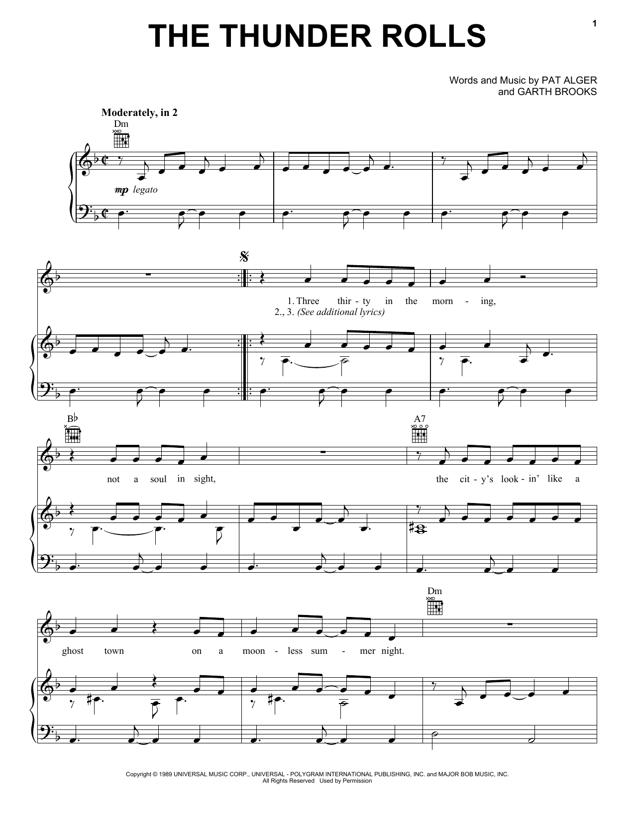 Garth Brooks The Thunder Rolls sheet music notes and chords arranged for Piano, Vocal & Guitar Chords (Right-Hand Melody)