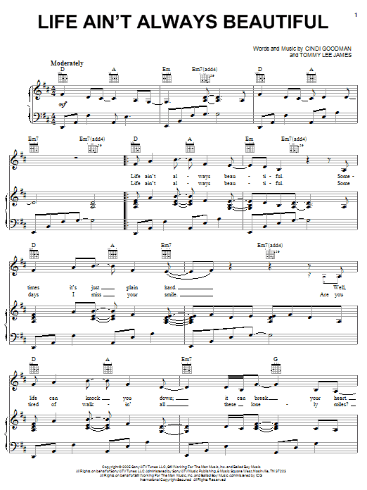Gary Allan Life Ain't Always Beautiful sheet music notes and chords arranged for Piano, Vocal & Guitar Chords (Right-Hand Melody)