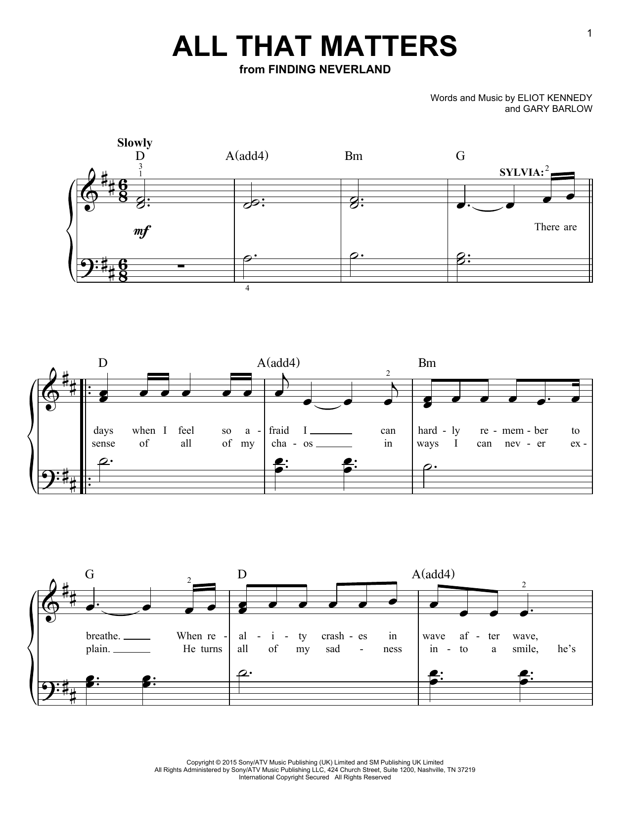 Gary Barlow & Eliot Kennedy All That Matters sheet music notes and chords arranged for Piano & Vocal