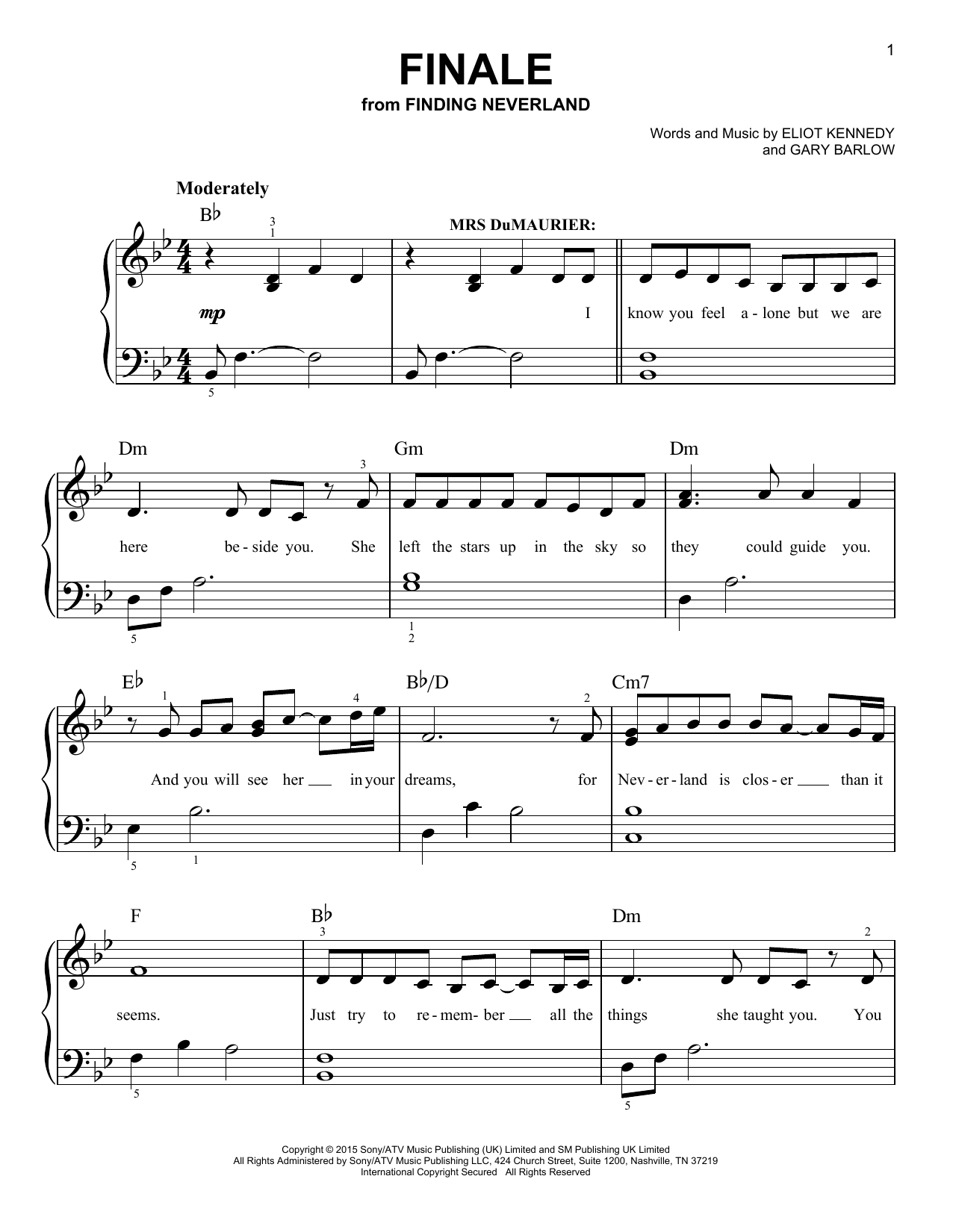 Gary Barlow & Eliot Kennedy Finale (from 'Finding Neverland') sheet music notes and chords arranged for Easy Piano
