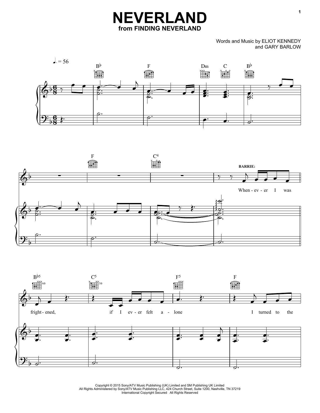 Gary Barlow & Eliot Kennedy Neverland sheet music notes and chords arranged for Piano, Vocal & Guitar Chords (Right-Hand Melody)
