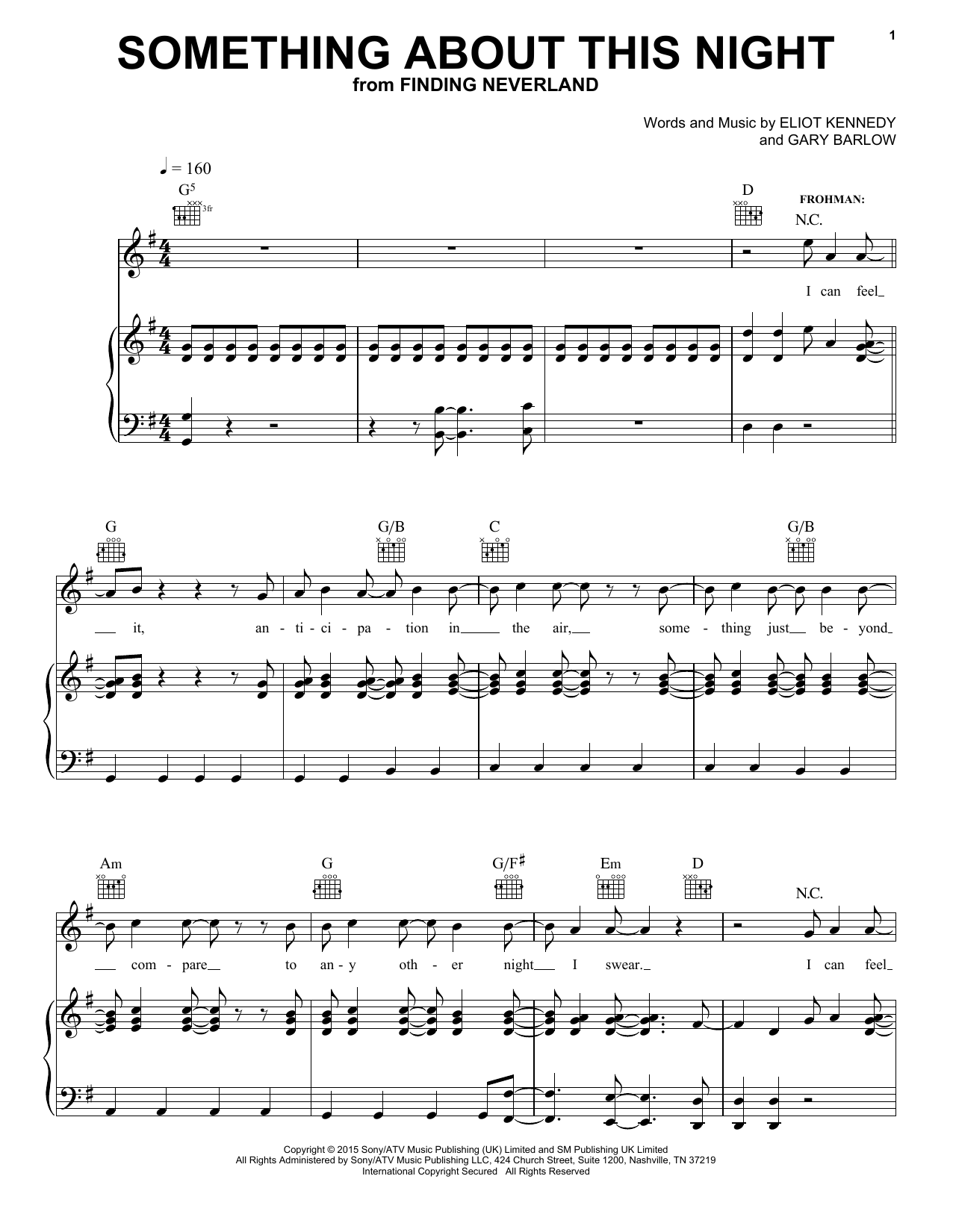 Gary Barlow & Eliot Kennedy Something About This Night sheet music notes and chords arranged for Piano, Vocal & Guitar Chords (Right-Hand Melody)