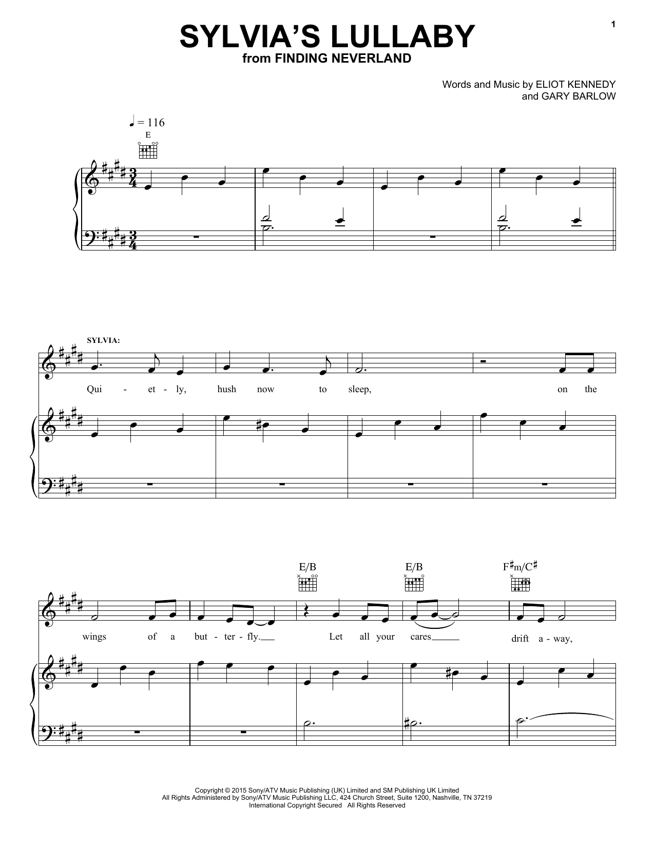 Gary Barlow & Eliot Kennedy Sylvia's Lullaby sheet music notes and chords arranged for Piano, Vocal & Guitar Chords (Right-Hand Melody)