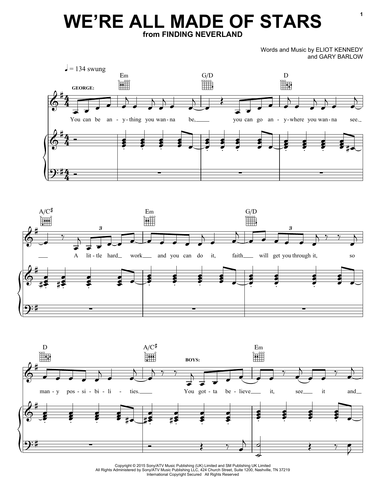 Gary Barlow & Eliot Kennedy We're All Made Of Stars sheet music notes and chords arranged for Piano, Vocal & Guitar Chords (Right-Hand Melody)