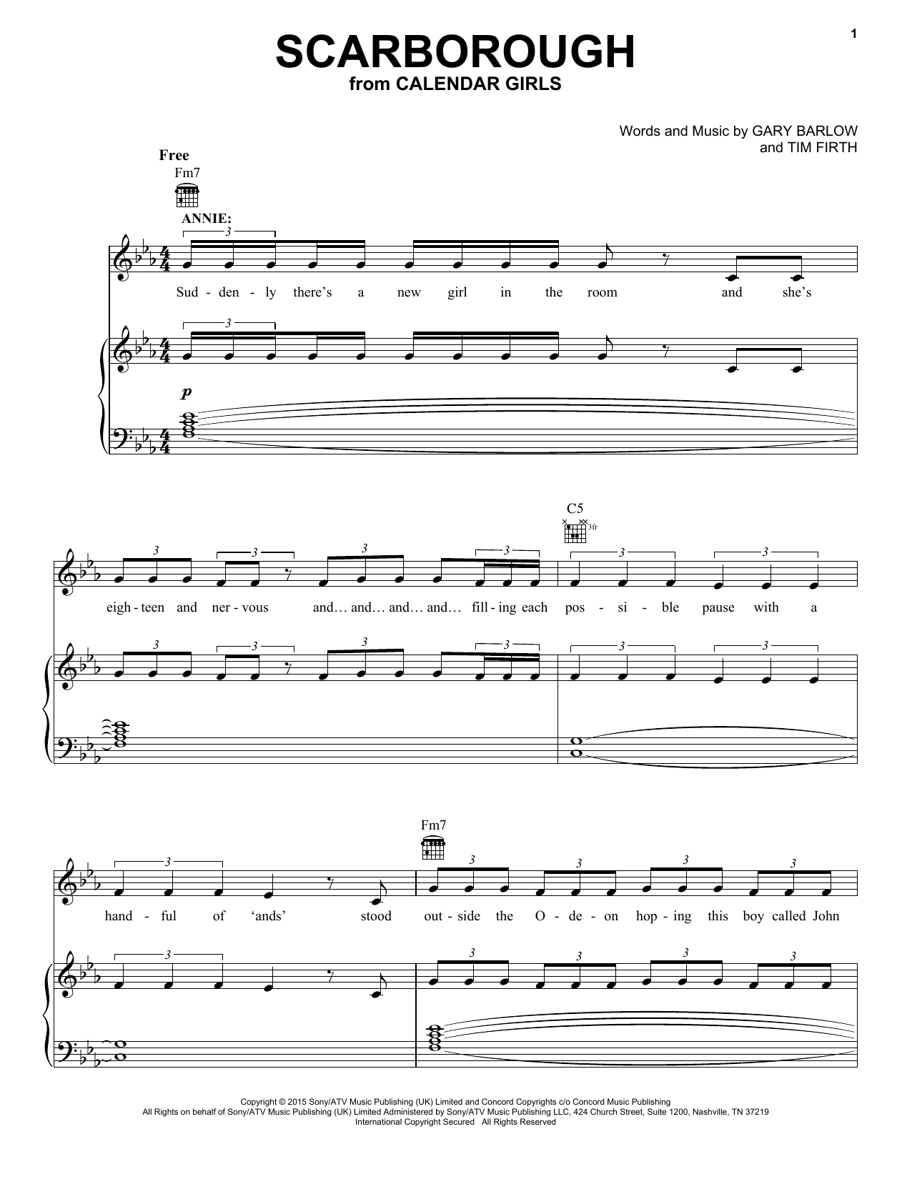 Gary Barlow and Tim Firth Scarborough (from Calendar Girls the Musical) sheet music notes and chords arranged for Piano, Vocal & Guitar Chords (Right-Hand Melody)