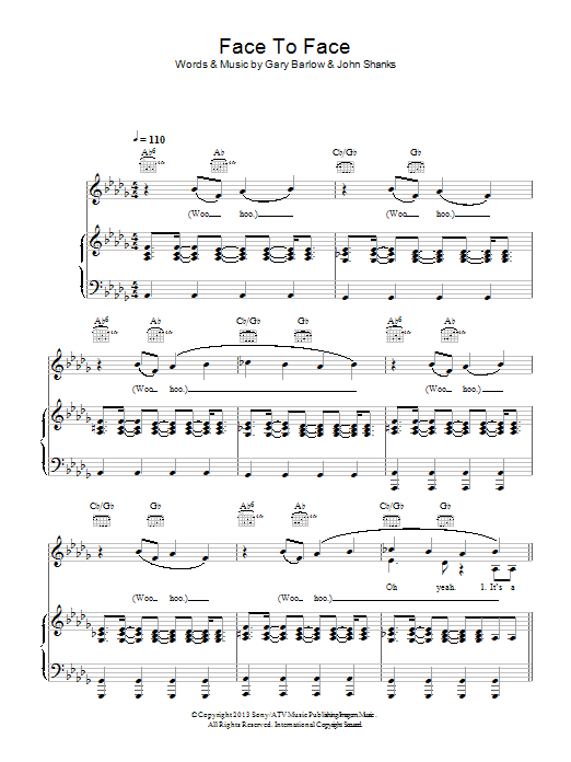 Gary Barlow Face To Face sheet music notes and chords arranged for Piano, Vocal & Guitar Chords