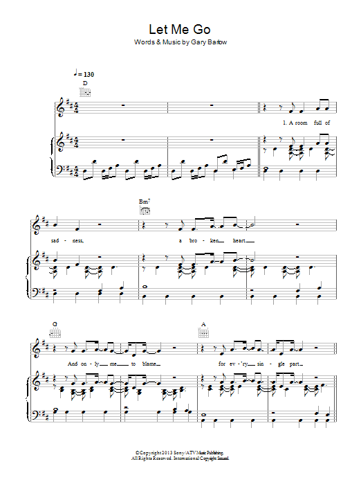 Gary Barlow Let Me Go sheet music notes and chords arranged for Guitar Chords/Lyrics