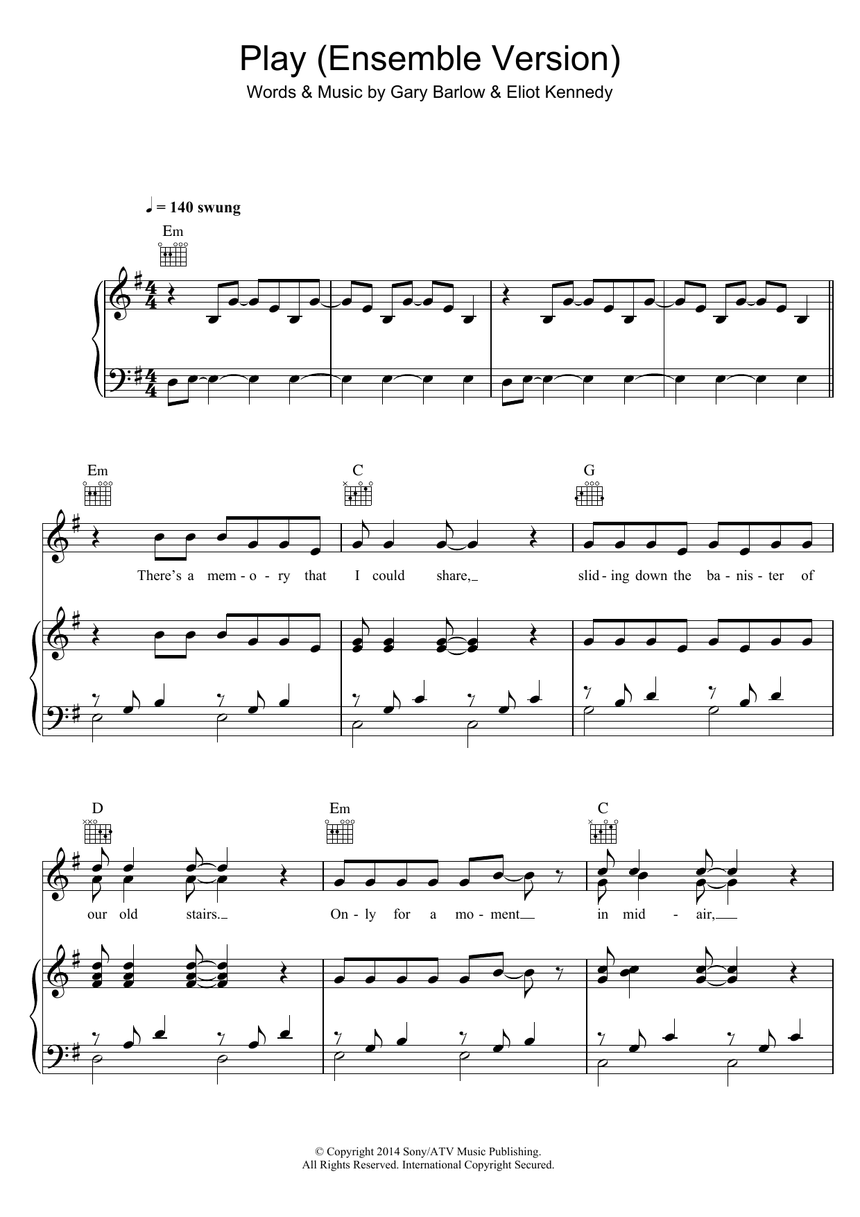 Gary Barlow Play (Ensemble Version) (from 'Finding Neverland') sheet music notes and chords arranged for Piano, Vocal & Guitar Chords