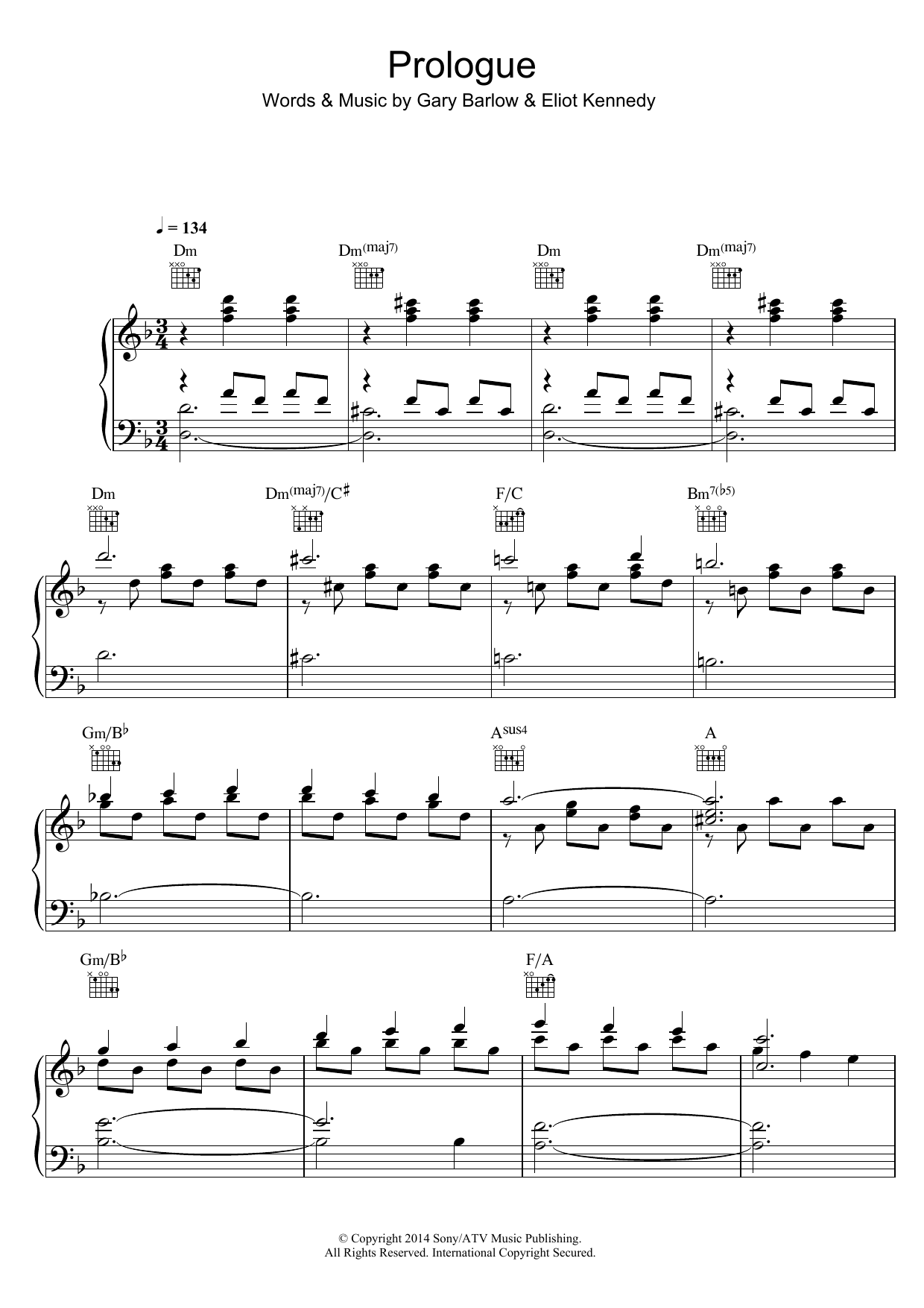 Gary Barlow Prologue (from 'Finding Neverland') sheet music notes and chords arranged for Piano, Vocal & Guitar Chords