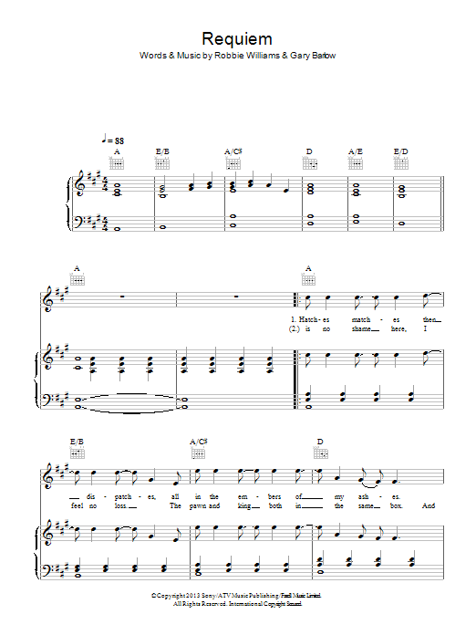 Gary Barlow Requiem sheet music notes and chords arranged for Piano, Vocal & Guitar Chords