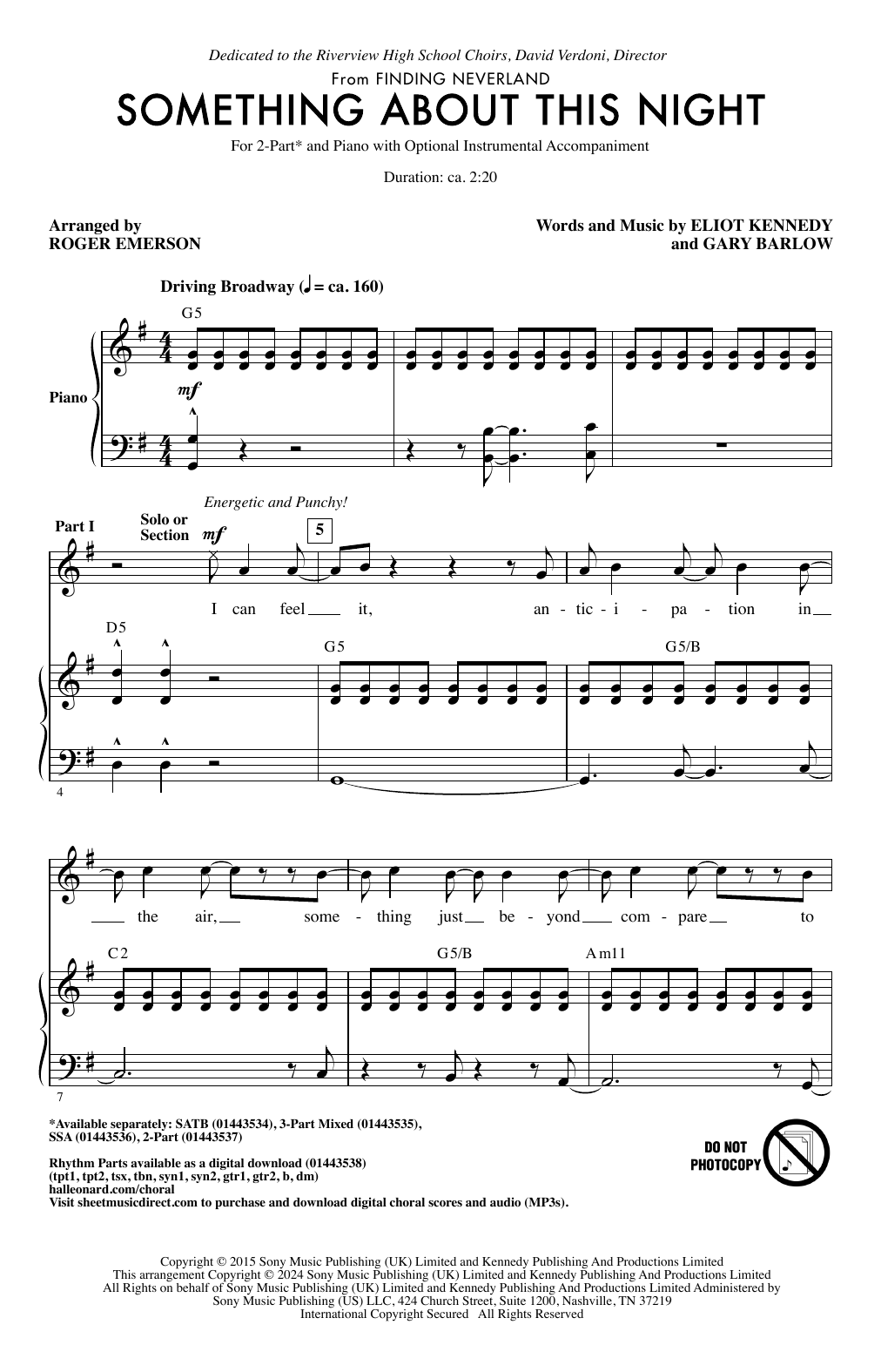 Gary Barlow Something About This Night (from Finding Neverland) (arr. Roger Emerson) sheet music notes and chords arranged for 2-Part Choir