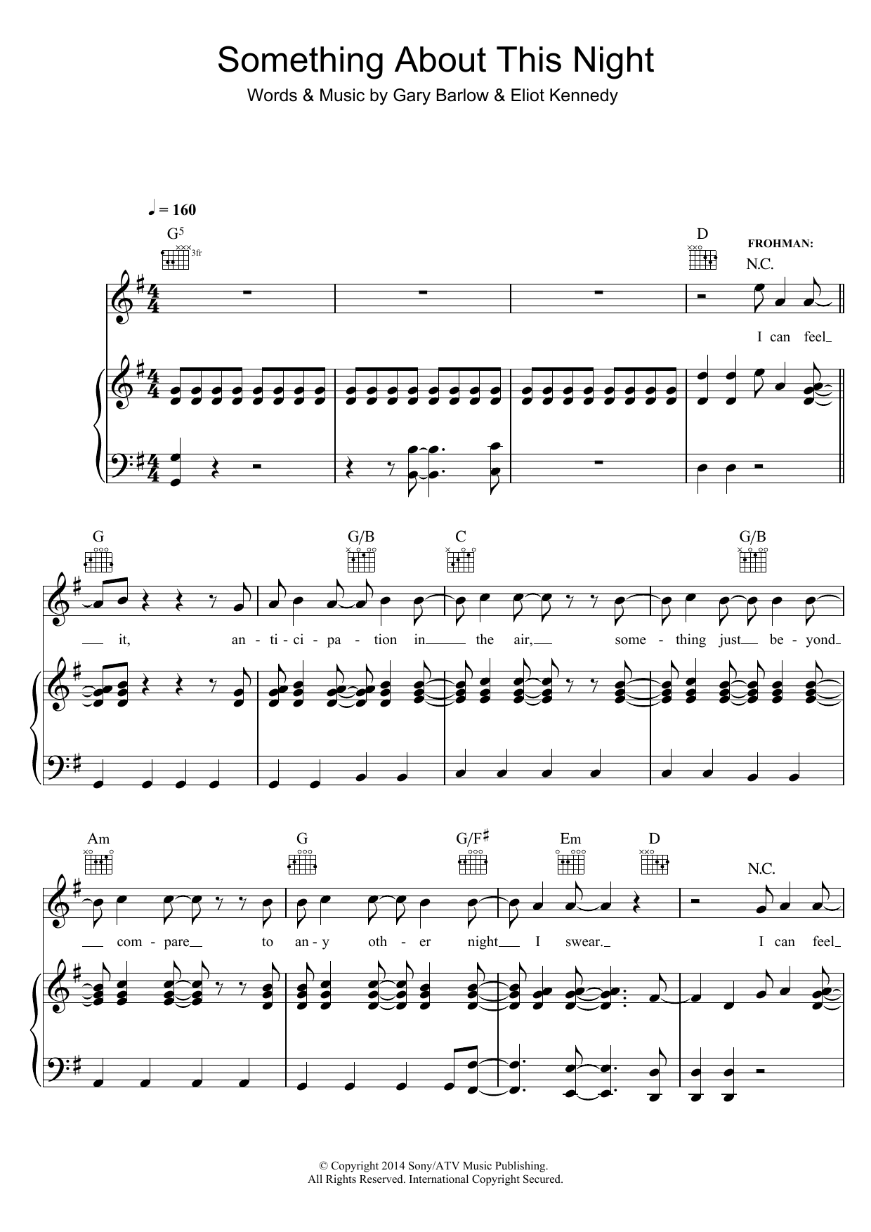 Gary Barlow & Eliot Kennedy Something About This Night sheet music notes and chords arranged for Piano, Vocal & Guitar Chords (Right-Hand Melody)